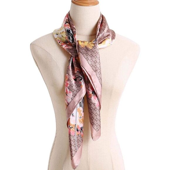 Floral & chain Silky Scarf main image 4